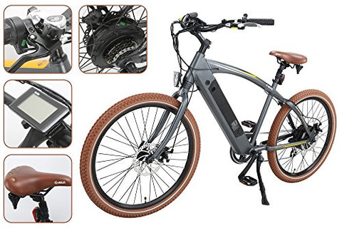 Onway 26" 7 Speed Powers Assist Electric Bicycle Lithium Battery Motorized Ebike, 500w Powerful Bike Rear Motor, Hidden Lithium Battery, LED bike Light, Brown Tire for Beach Snow Riding - Gasbike.net