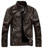 Chouyatou Men's Vintage Stand Collar Pu Leather Jacket - Gasbike.net