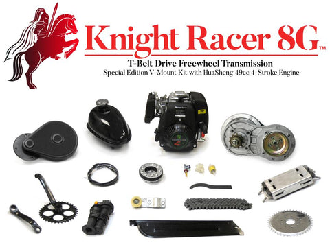 Knight Racer 8G - T-Belt Drive Freewheel Transmission Special Edition V-Mount Motorized Bicycle - Gasbike.net